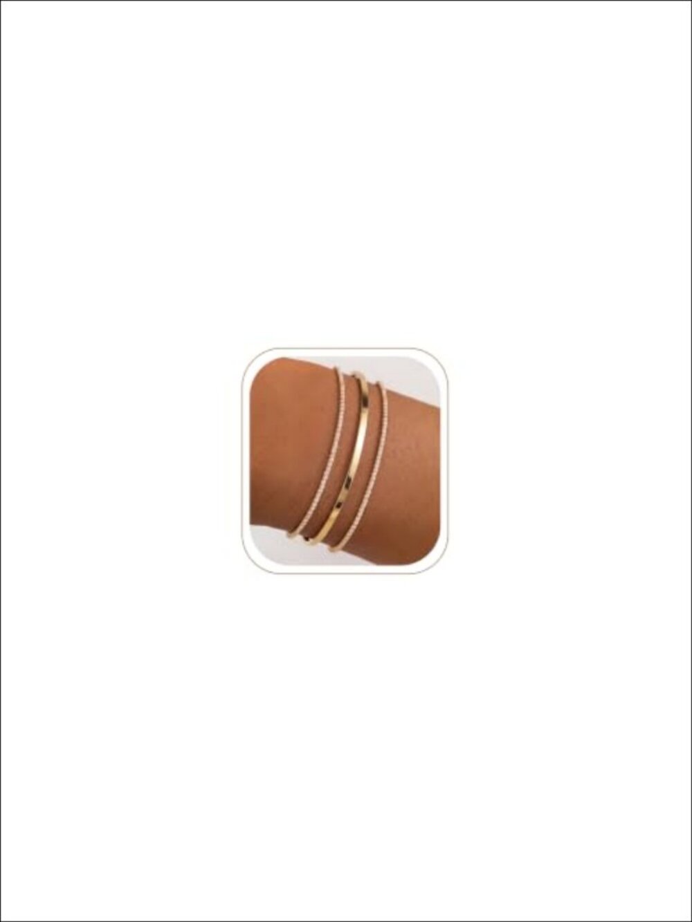 14K Gold Plated Tennis Bracelet Set with Bangle Cuff & Cuban Link, Minimalist